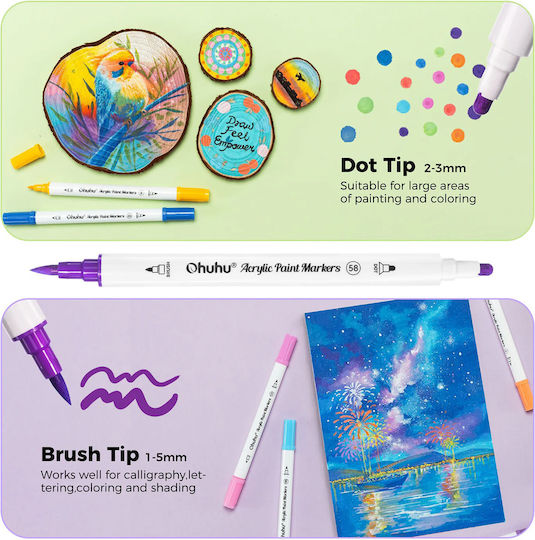 Ohuhu Akaka Brush & Dot 72 Μαρκαδόροι Basic Colors