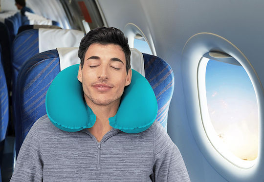 Inflatable Polyester Travel Pillow Turquoise
