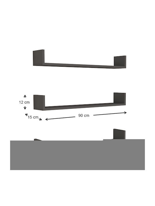Tyrion Wall Shelves Anthracite (3 Pieces) 90x15x12cm