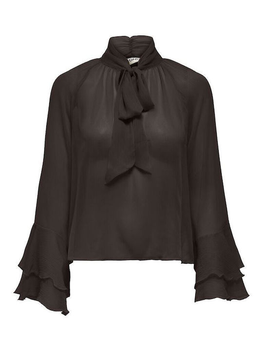 Women's Blouse Long Sleeve with Halter Neck Coffee Bean Brown