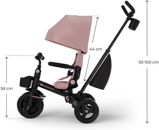 Kinderkraft AVEO 2 Plus Triciclete Pentru Copii Cu Mâner Pentru Părinți Pentru 9 Luni Roz