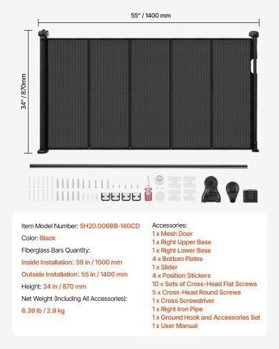Vevor Foldable Security Door in Black Color 1pcs