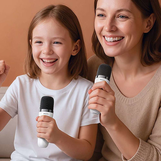 Yesido Karaoke Speaker with Wireless Microphones and Lighting Effects YSW36 in White Colour