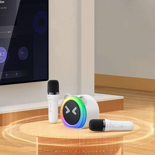 Yesido Karaoke Speaker with Wireless Microphones and Lighting Effects YSW36 in White Colour