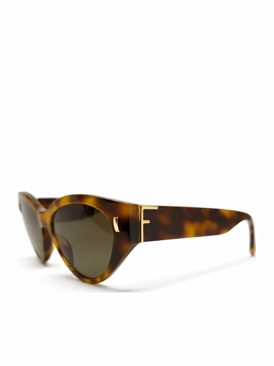 Fendi Women's Sunglasses with Brown Tartaruga Plastic Frame and Brown Lens FE40035I 53E