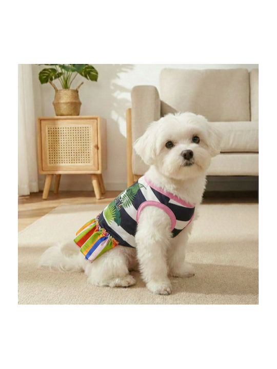 Bonnie Small Black-White Striped Dog Dress 'salty' Tropical Leaves Multicolored Ruffle