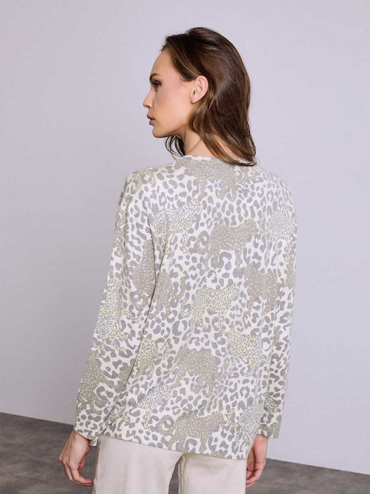 Celestino Γυναικεία Ζακέτα Strass Animal Print Γκρι