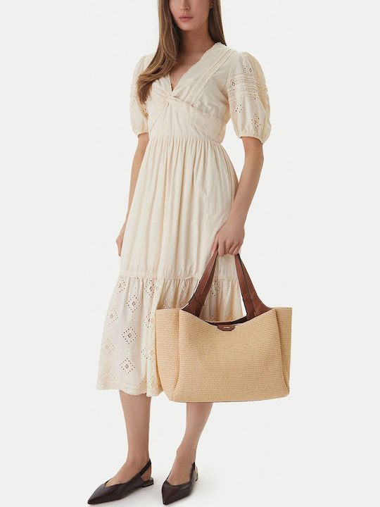 Fabric Women's Shoulder Bag Beige