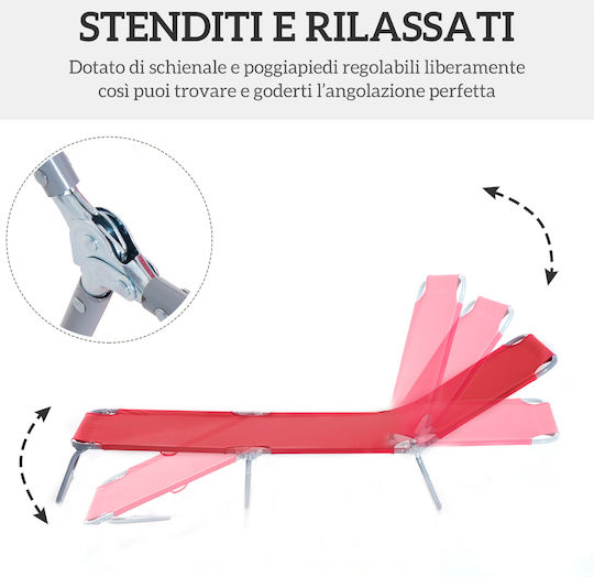 Foldable Metallic Beach Sunbed Red 187x55x24cm