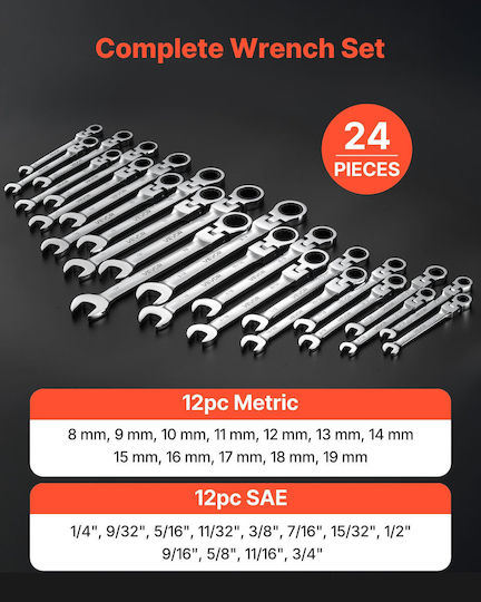 Vevor Set of Screwdrivers Flex Head Sockets 24 Pieces Sae & Metric 72 Teeth Cr-v Steel Storage Case Zxbstzyts24pxgdiw001v0