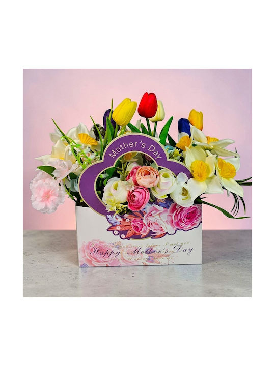Aranjament Floral Ziua Mamei Lalele Narcise Artizanale Eșarfă Elegantă Brosă Fluture