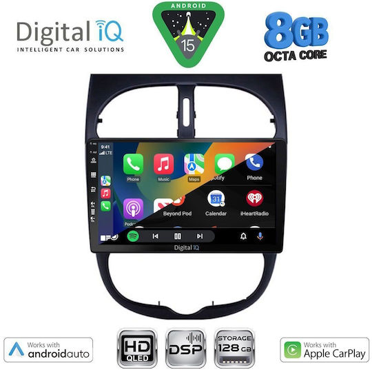 Digital IQ Car Audio System for Peugeot 206 1998-2006 Bluetooth USB WiFi GPS Apple CarPlay Android Auto with 9" Touch Screen
