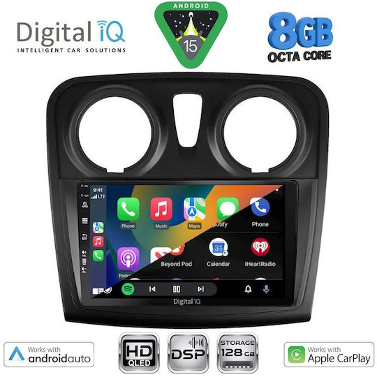 Digital IQ Car Audio System for Dacia Logan / Sandero 2012-2019 (Bluetooth/USB/WiFi/GPS/Apple CarPlay/Android Auto) with 9" Touch Screen