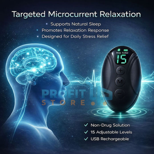 Adjustable Mini Device with Microcurrent Technology for Sleep Improvement and Instant Relaxation in Black Color