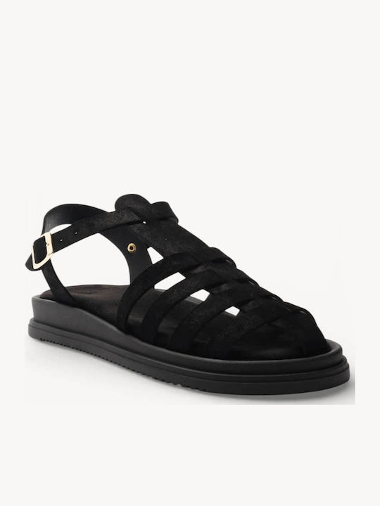 Черни Кожени Гладиатор Flatforms Сует Горна Част