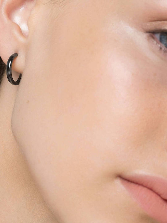Earrings Gold Plated Silver 925 Hoops Black Handcrafted