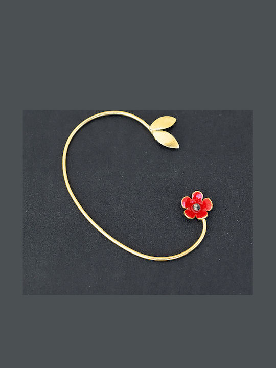 Ear Cuff Red Flower Left Ear Handmade Silver 925
