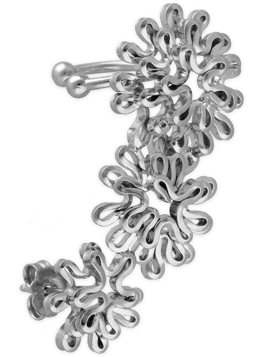Обица Ear Cuff Цвете Вдясно Ухо Ръчно Изработено Сребърно 925