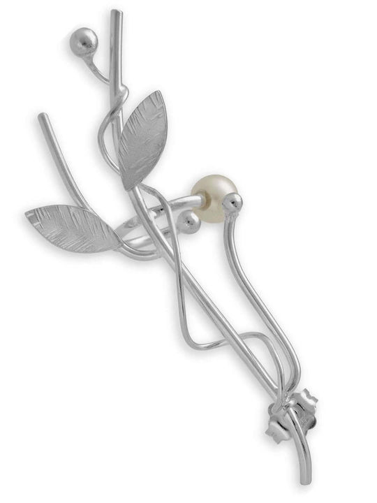 Ohrring Ear Cuff Astsäge Perle Links Handgefertigt Vergoldetes Silber 925