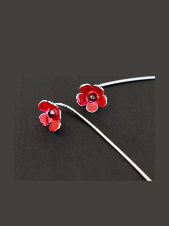 Ohrringe Stecknadelverschluss Blumen Stängel Handgefertigt Vergoldetes Silber 925