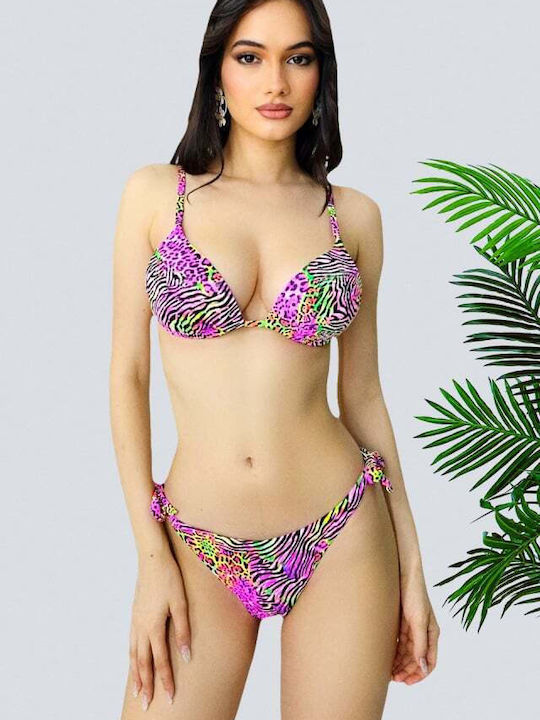 Set Bikini Push Up Șir De Caractere Animal Print Violet