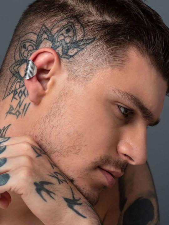 Σκουλαρίκι Ear Cuff Ραβδώσεις Μεγάλο Χειροποίητο Ασήμι 925