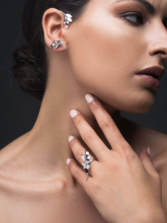 Σκουλαρίκι Ear Cuff Φύλλα Ελιάς Κρυφό Αριστερό Αυτί Χειροποίητο Ασήμι 925