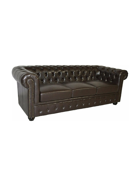 Chesterfield Dreisitzer Sofa Künstliches Leder Braun 208x90x73cm