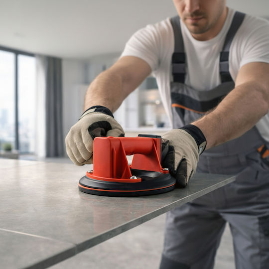 Ventuză Electrică Cu Vacuum Pentru Manipulare Plăci Zola Forță De Aspirație 200-300 Kg Diametru 20 Cm Baterie 2400 Mah Cutie De Depozitare Roșu Negru