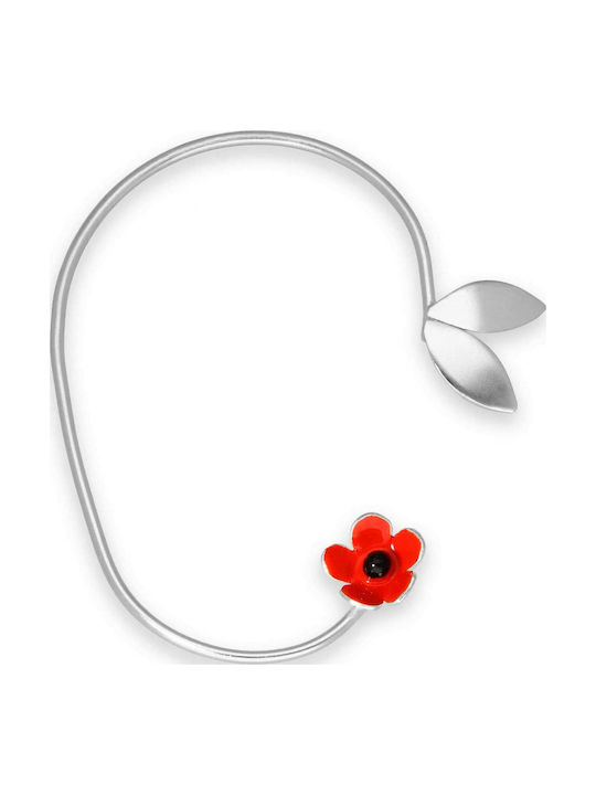 Ohrring Manschette Rote Blume Linkes Ohr Handgefertigt Schwarzes Silber 925