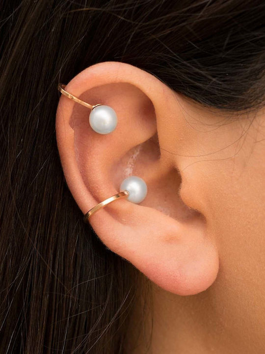 Ohrring Ear Cuff Perle Handgefertigt Rosa Vergoldetes Silber 925