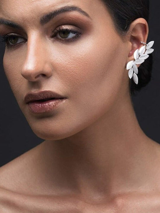 Ohrring Ear Cuff Blätter Olive Groß Links Ohr Handgefertigt Vergoldetes Silber 925