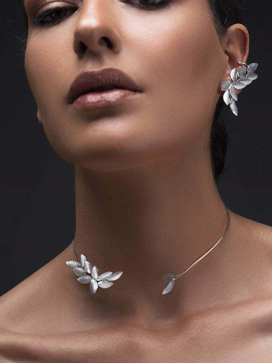 Ohrring Ear Cuff Blätter Olive Groß Links Ohr Handgefertigt Vergoldetes Silber 925