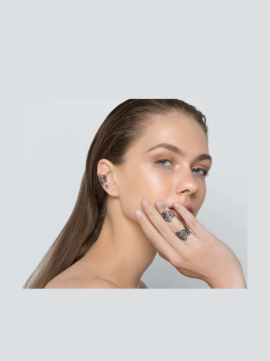 Ohrring Ear Cuff Spiralen Links Ohr Handgefertigt Schwarzes Silber 925
