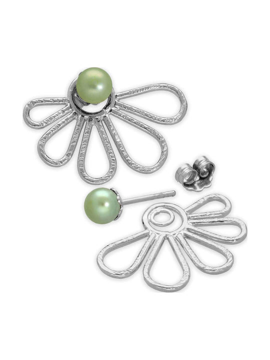 Σκουλαρίκια Jackets Λουλούδια Μαργαριτάρια Ασήμι 925