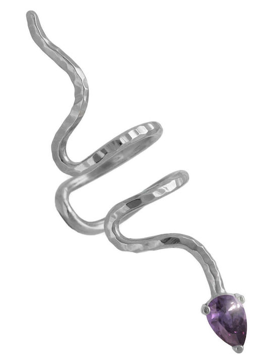 Cercei Ear Cuff Șarpe Piatră Albastră Ureche Dreaptă Handmade Argint Negru 925