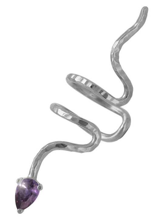Cercei Ear Cuff Șarpe Piatră Albastră Ureche Dreaptă Handmade Argint Negru 925