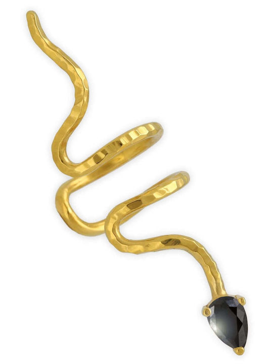 Cercei Ear Cuff Șarpe Piatră Albastră Ureche Dreaptă Handmade Argint Negru 925
