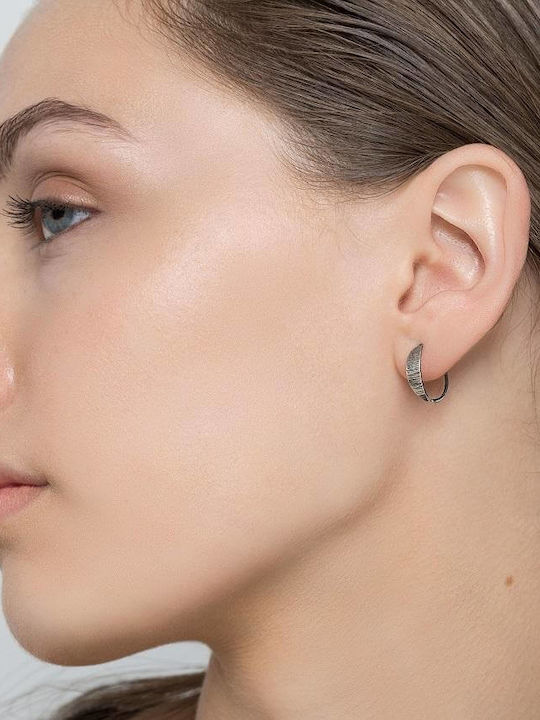 Earrings Hoops Huggies Hammered Handmade Oxidized Silver 925