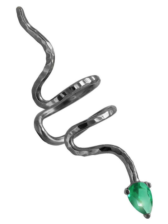 Cercei Ear Cuff Șarpe Piatră Albastră Ureche Dreaptă Handmade Argint Negru 925