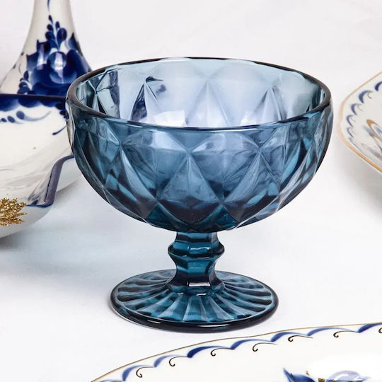 Serving Bowl Ice Cream Round Glass Blue with Diameter 11.8cm 6 Pieces