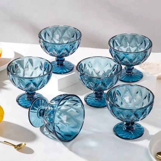 Serving Bowl Ice Cream Round Glass Blue with Diameter 11.8cm 6 Pieces