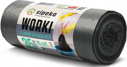Sipeko Sacuri De Gunoi Capacitate 35lt Cu Bandă De Dantelă 60x50cm 15 Bucăți Negre