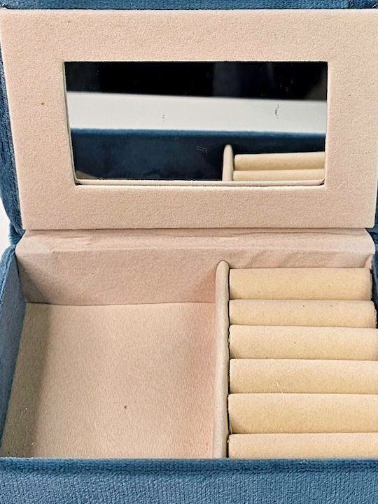 Velve Cutie Pentru Bijuterii Din Catifea Cu Oglindă Albastră 20x16cm