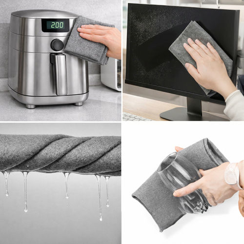 Set 3 Țesături De Curățare Magic Microfibra Zola Geamuri Suprafețe Netede Absorbție Ridicată Fără Detergent 30 X 40 Cm Gri