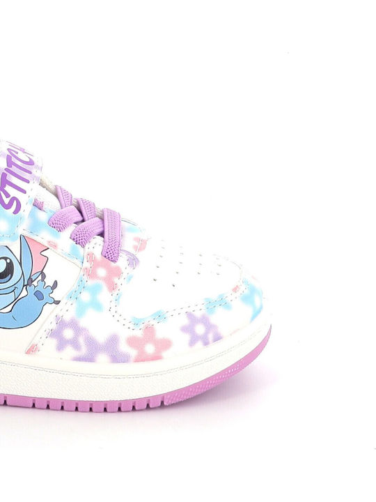 Stitch Stitch Kids Sneakers with Hoop & Loop Closure White