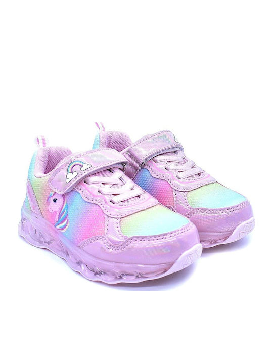 Παιδικά Sneakers με Σκρατς & Φωτάκια Ροζ