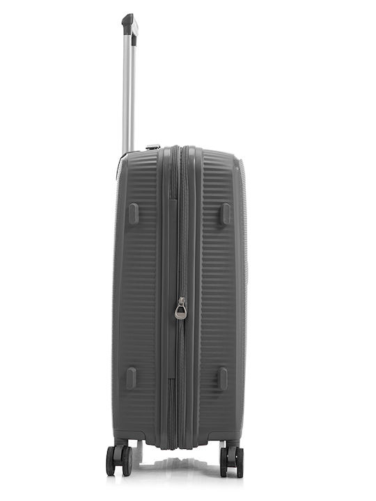 RCM Μεγάλη Βαλίτσα Ταξιδίου Σκληρή Σκούρο Γκρι με 4 Ρόδες