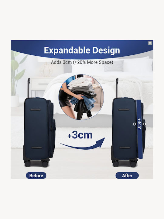 Miss Lulu British Traveller Μεγάλη Βαλίτσα Ταξιδίου Υφασμάτινη Navy με 4 Ρόδες Ύψους 75εκ.