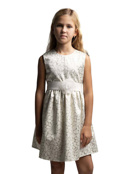 Mädchenkleid Ärmellos Blumen Set aus 2 mit Zubehör Beige